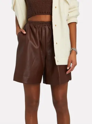 STAUD Clark‎ Vegan Leather Mid-Length Shorts Brown XS thumbnail 1