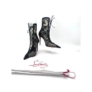 Christian Louboutin KM Lace Booty 100 Black Mesh Floral Lace Boots Sz 39.5 thumbnail 3