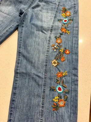 Handmade Embroidered Floral Denim Pants XS/S thumbnail 4
