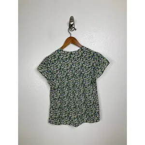 Marine Layer Floral V-Neck Short Sleeve Blouse Green Blue‎ Small 15387 thumbnail 2