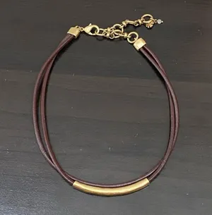 LUCKY BRAND Dark Brown Double Leather With Gold Bar Choker Necklace thumbnail 7