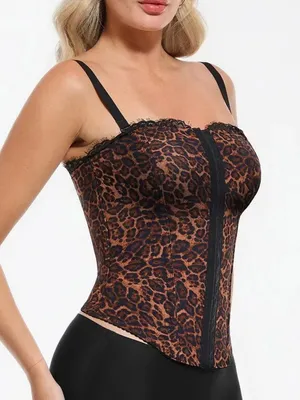 Popilush Shapewear Sculpting Leopard Mesh Detachable Strap Corset Top Sz M thumbnail 1