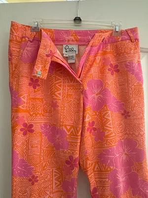 Lilly Pulitzer White Label Orange Pink Floral Sneaky Teaky Pants Size 8 thumbnail 4