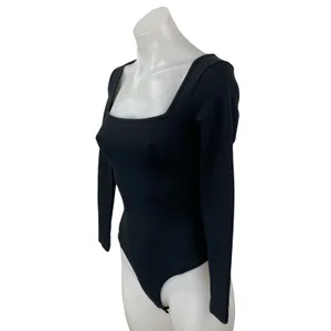 Abercrombie & Fitch Black Long Sleeve Square Neck Knit Thong Bodysuit Top Size S thumbnail 3