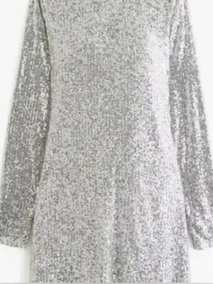 Abercrombie & Fitch Silver Shimmering Sequin Long Sleeve Mini Dress Size S thumbnail 8