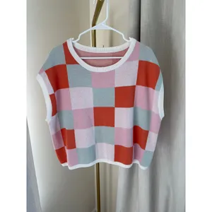 Knit Vest Women's Size XL Pink Colorblock Checkered Sleeveless Coastal Grandma thumbnail 2