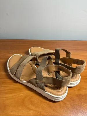 Born Tan Green Slingback Elastic Flat‎ Sandal Leather Suede Comfort Summer W7 thumbnail 2