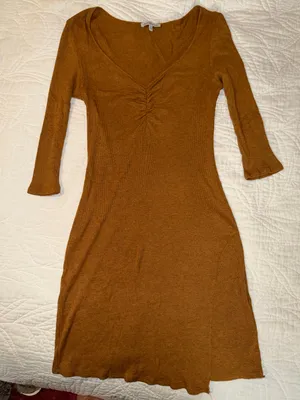 Charlotte Russe Rust Brown Ribbed V-Neck 3/4 Sleeve Dress thumbnail 1