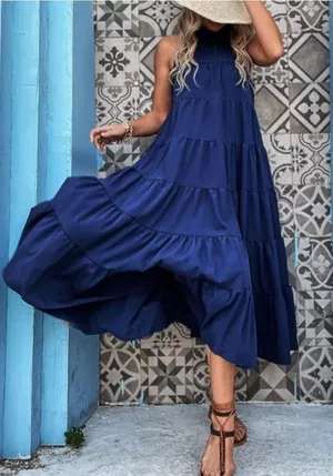 tiered maxi dress navy blue size L thumbnail 1