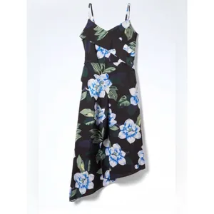 Banana Republic Women’s Black Strap Asymmetrical Midi Floral Print Dress Size 2 thumbnail 2