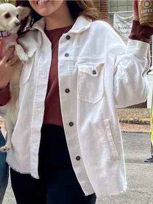 Zara White Corduroy Shacket Jacket thumbnail 1