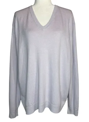 Vintage 90s J.Crew Linen Sweater Lilac Purple V-Neck Long‎ Sleeve Hong Kong L thumbnail 1