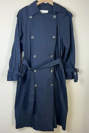 Zara Belted Trench Coat Double Breasted Long Navy Blue Size‎ Small thumbnail 1