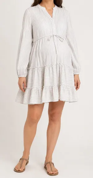 Motherhood Maternity Striped Cotton Tiered Mini Dress Size Small thumbnail 1