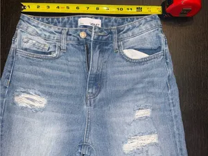 Vervet High Rise Distressed Straight Leg Jeans Light Wash Raw Hem Women's Denim thumbnail 4