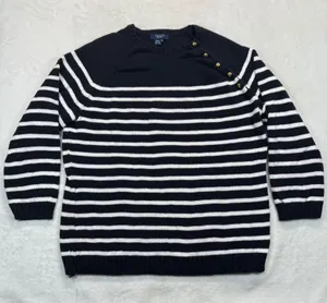 Chaps Breton Striped Cotton‎ Knit Sweater Gold Button Detail Nautical XL READ thumbnail 1