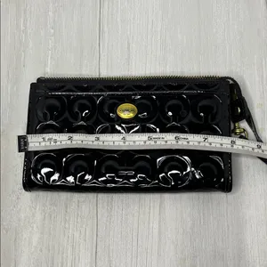 Coach Black Patent Leather Wristlet with Gold Accents thumbnail 8