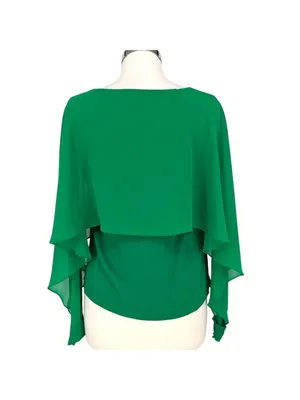 Zara Green Flowy Cape Blouse Layered Design Cut-Out Sleeves Size XS thumbnail 3
