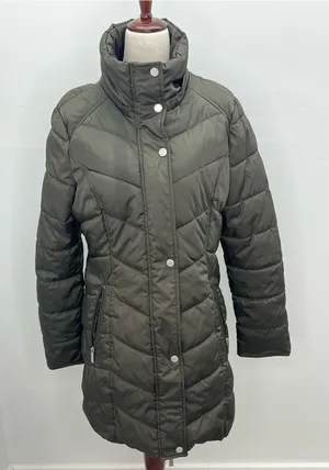 Kenneth Cole New York Olive Green Womens Quilted Puffer Coat Jacket Size Medium thumbnail 1