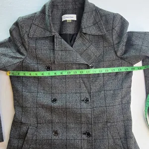 Calvin Klein‎ Womens Grey Glen Plaid Double Breasted Belted Trench Coat Size 10 thumbnail 8