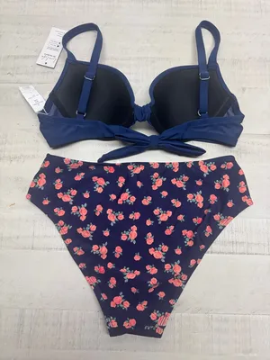 Navy Sweetheart Bikini Top & Standard Geo printed Bottoms Set thumbnail 5