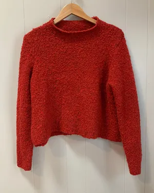 Aerie Red Boucle Mock Neck Sweater Size Large thumbnail 1