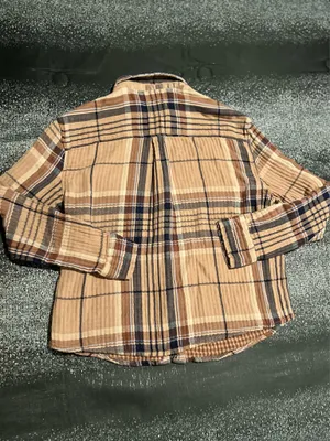 Womens small Aerie Brown & Blue Plaid Gauze Style Oversized Long Sleeve Shirt thumbnail 2