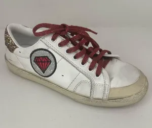 Saint Laurent Paris White Leather Glitter Diamond Patch Low Top Sneakers Size 36 thumbnail 1
