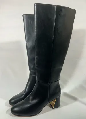 Xoxo Kendal Leather Tall Boot With Gold Heel Accent Zip Women Sz 10m Black New thumbnail 1