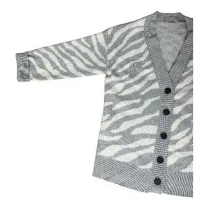 Everlane Alpaca Zebra Print Heathered Grey Cardigan Size L Sweater Button Front thumbnail 3