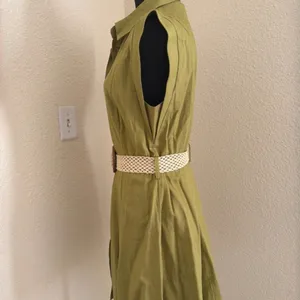 Zara Khaki Midi Dress with Woven Belt thumbnail 4