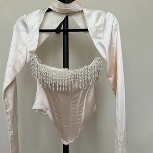 HOUSE‎ OF CB 'Aubrie' Vintage Cream Embellished Satin Corset With Sleeve NWOT S thumbnail 9