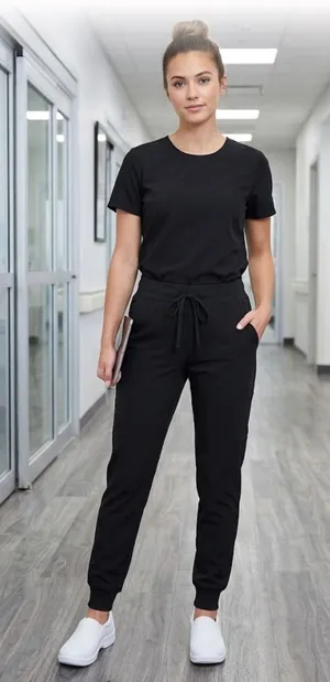 Women’s Black Jogger Scrub Pants with Drawstring Waist Size XS thumbnail 1