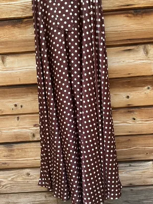 IEENA FOR MAC DUGGAL Size 10 Brown Polka Dot A-Line Halter Gown Rosette FLAWS thumbnail 15