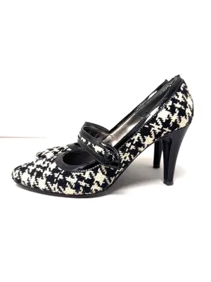 CARISMA black/white houndstooth fabric & leather Mary Janes, Italy, size 8.5 thumbnail 4