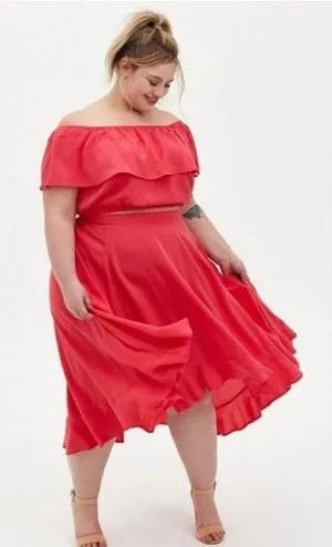Torrid -1906 Chalis High‎ Low Midi Skirt Ruffle Hem in Pink Women's 0 / Large thumbnail 1