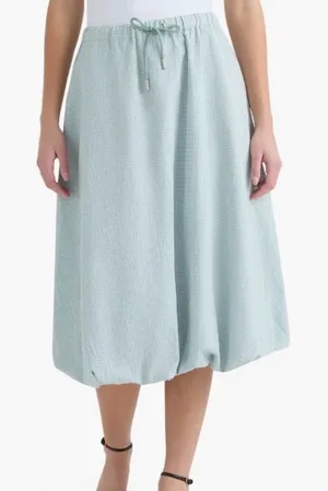 Hunter Gingham‎ Bubble Hem Midi Skirt in Surf Spray Large NWT thumbnail 1