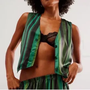 Plush Revolve Striped Green & Black Pants Vest Set(Size Small) thumbnail 4