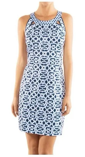Gretchen Scott Navy Blue Strappy Sleeveless Isosceles Geometric Dress‎ SMALL thumbnail 1