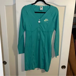 Nike Air Ribbed Long Sleeve Teal 1/2 Zip Athletic Dress thumbnail 2
