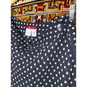 y2K Anne Klein Navy White Polka Dot Chiffon Flared Skirt Sz 8 thumbnail 4