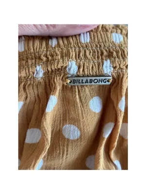 Billabong Tube Top Large Mustard Yellow Polka Dot Smocked Cropped Strapless thumbnail 5