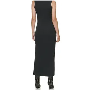 NWT Jeans Mock Neck Sleeveless Side Slit Ribbed Knit Maxi Dress SZ L thumbnail 2
