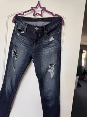 Express Dark Blue Distressed Skinny Jeans Size 6 LONG thumbnail 3
