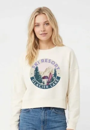 NEW LOU & GREY Ski Resort Glacier Lake Crewneck Sweatshirt Ivory Oversized L thumbnail 1