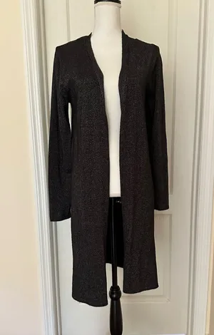 Tahari Woman’s Open Front Long Line Black Cardigan, Sz M thumbnail 12