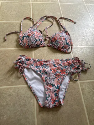Floral Triangle Tie-Side Bikini Set - Peach Floral thumbnail 3
