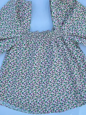 H&M Lavender‎ Multi Smocked Square-Neck Floral Top thumbnail 6