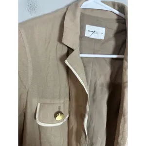 Club Monaco Womens Tan Cotton Silk Utility Safari‎ Blazer Jacket Gold Buttons 4 thumbnail 3