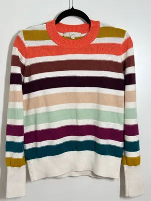 LOFT Coral Trim Multicolor Striped Crewneck Sweater thumbnail 1